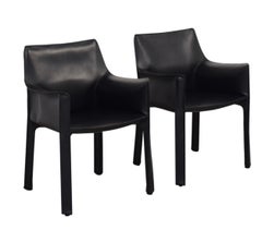 Fauteuil Cab italien par Mario Bellini pour Cassina en cuir noir:: 1970