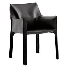 Italian Cab Armchair by Mario Bellini for Cassina in Black Leather, 1970s