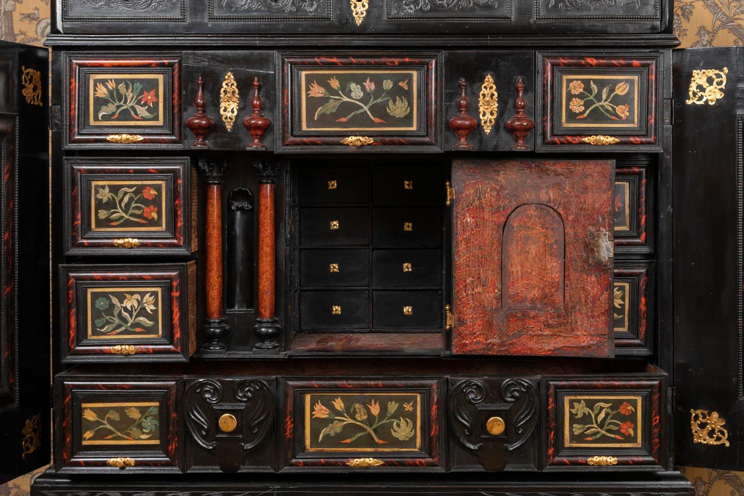 18th Century and Earlier Italian Cabinet in Ebony, Scagliola and Tortoise Shell, 17th-19th Century