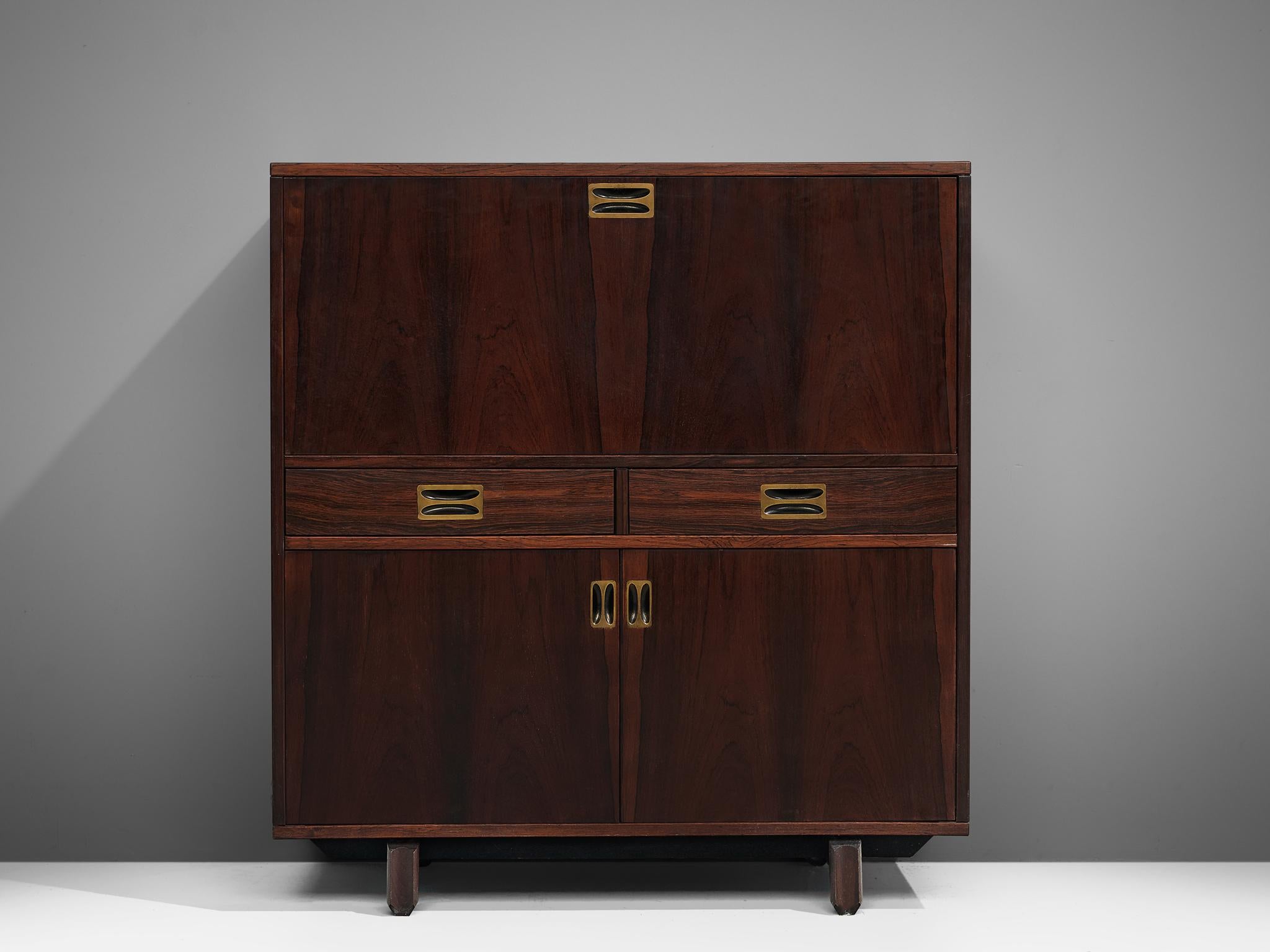 Mid-Century Modern Italian Cabinet in Rosewood and Brass