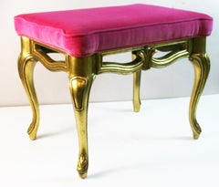 Italian Cabriole  Gilt wood Legs and Rose velvet Upholstered Stool (2 available)