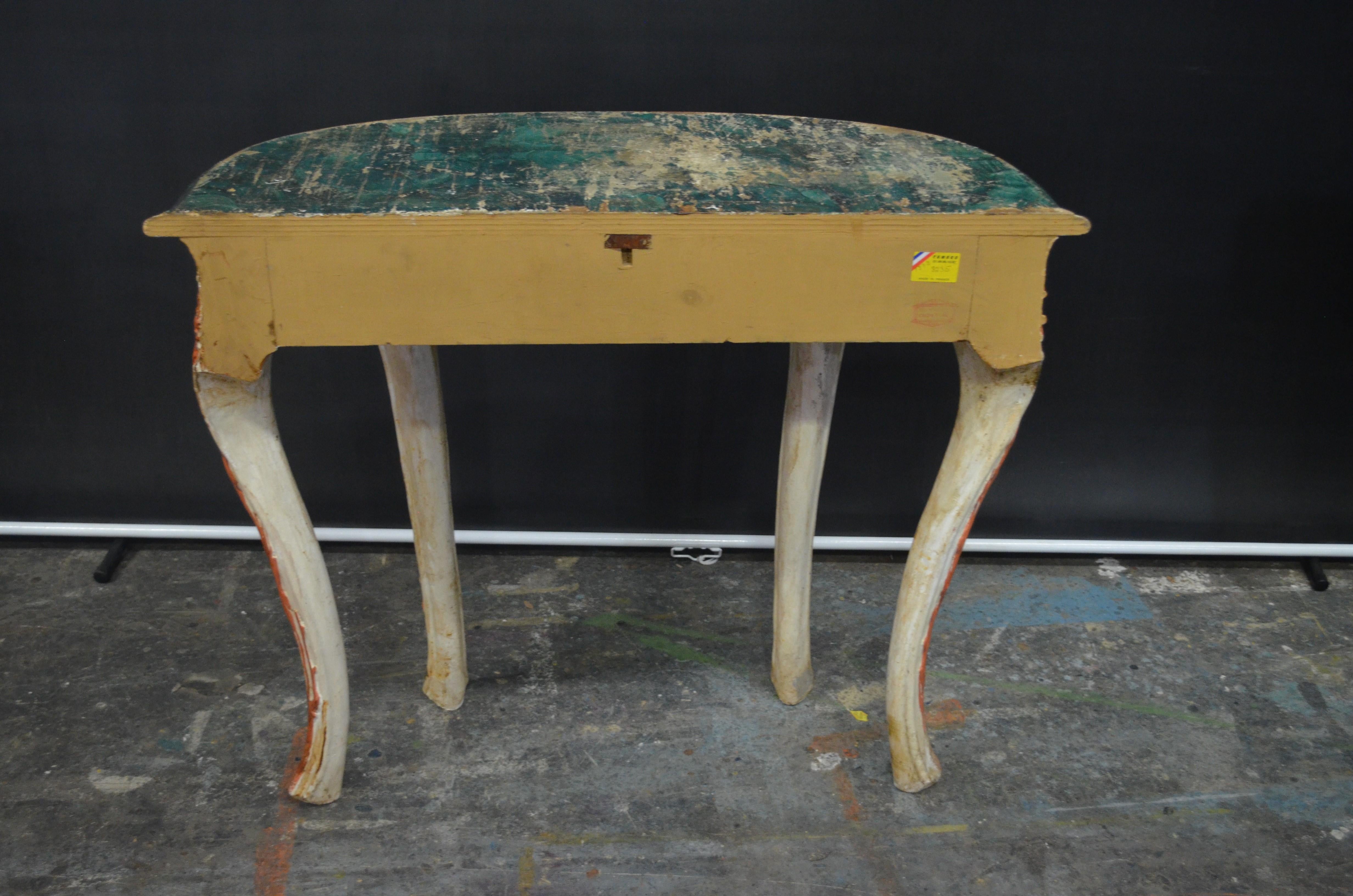 Mid-20th Century Italian Cabriole Leg Console with Carved Faux Coral Motifs & Faux Marble Top For Sale