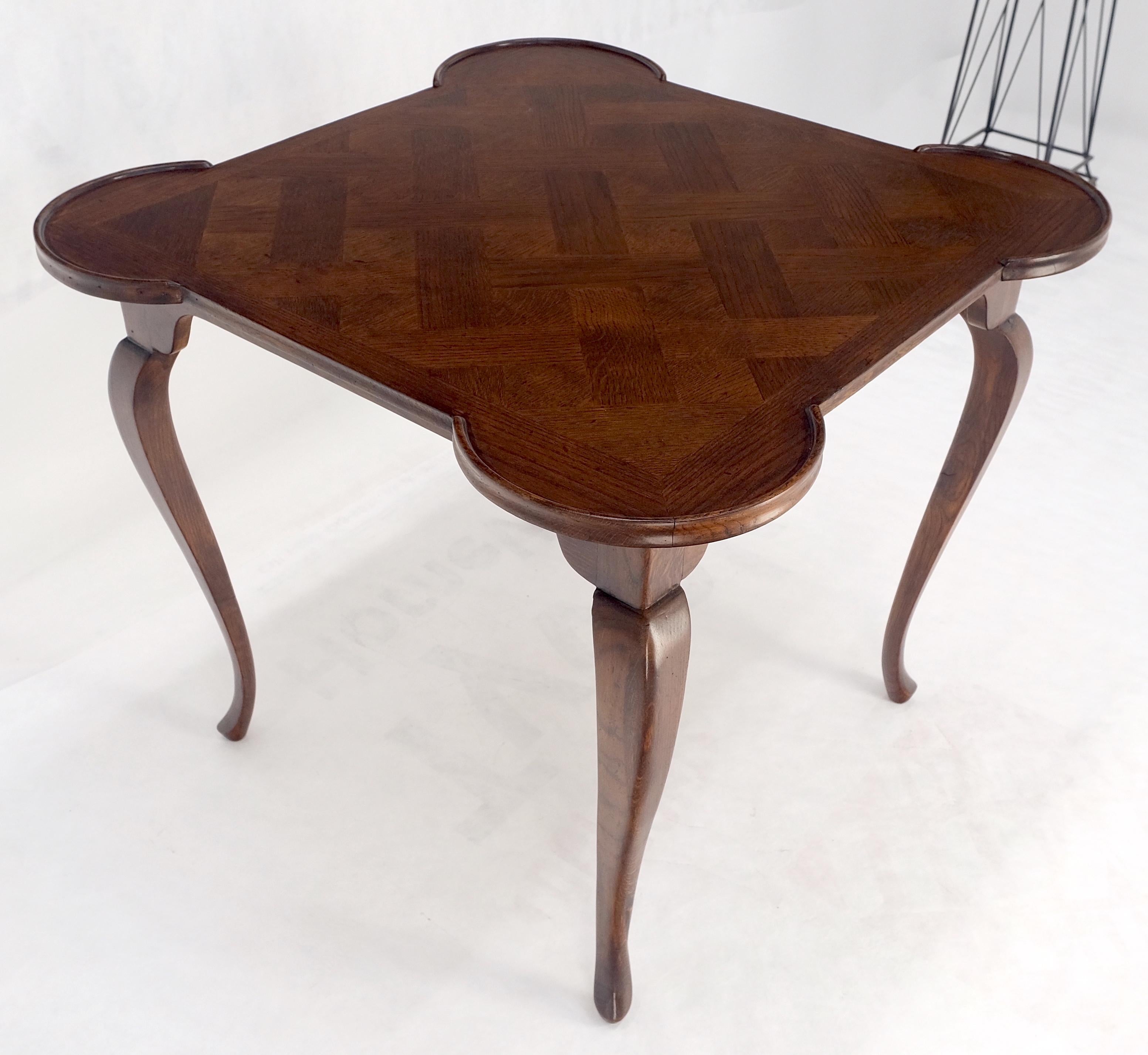 Italian Cabriole Leg Parquetry Top Oak Game Table Made in Italy MINT! In Good Condition For Sale In Rockaway, NJ