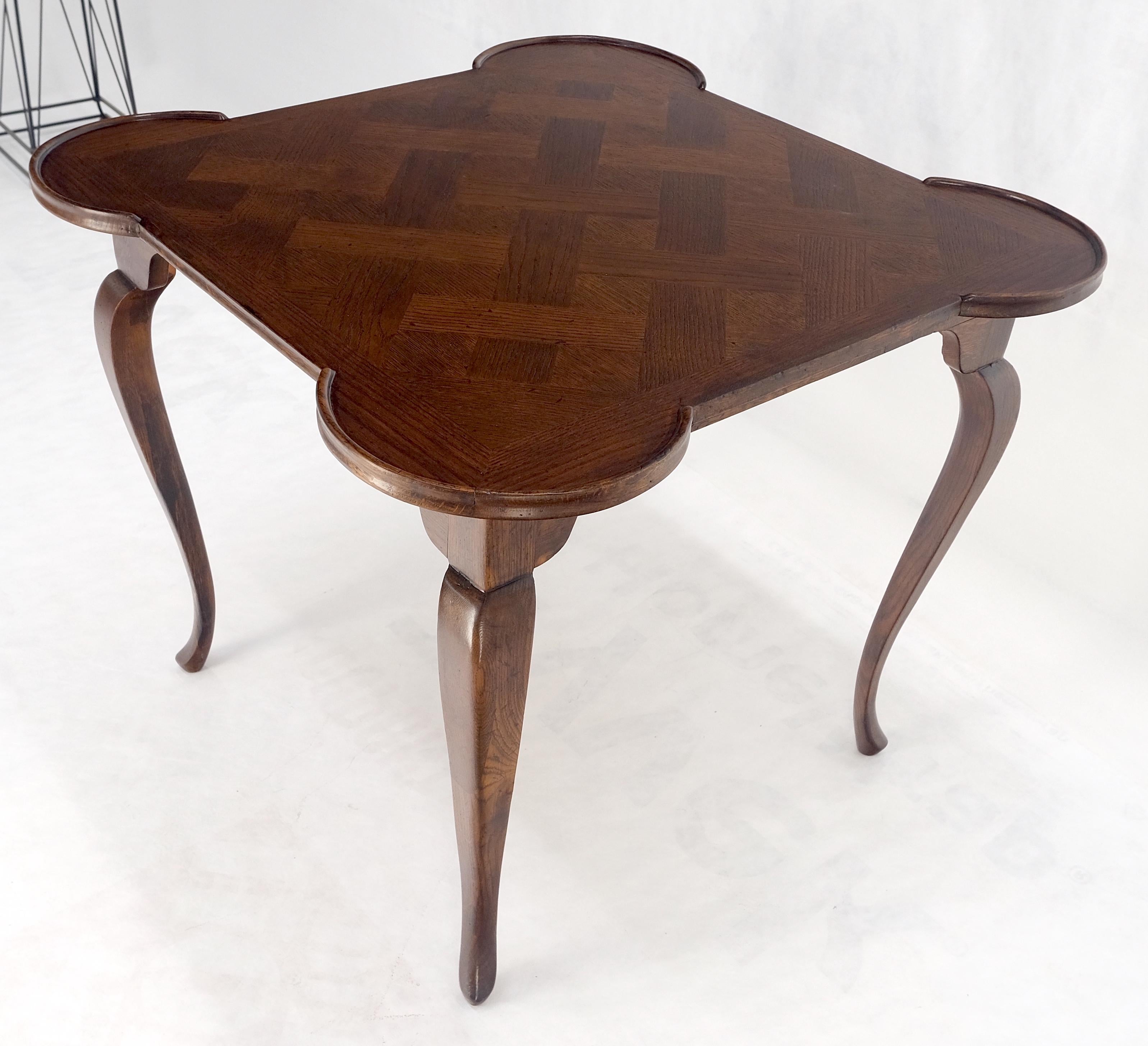 Italian Cabriole Leg Parquetry Top Oak Game Table Made in Italy MINT! For Sale 1