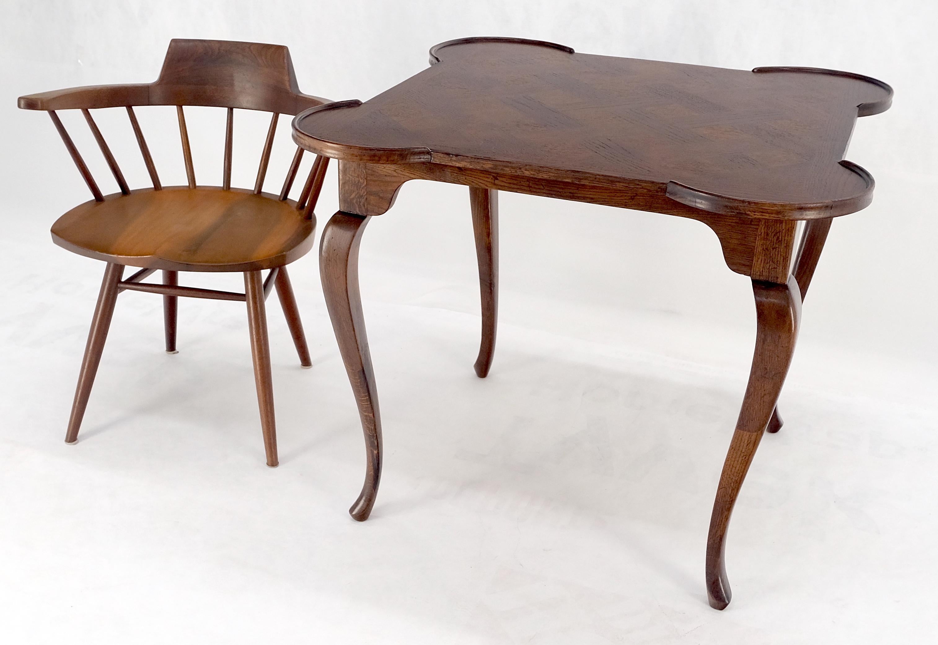 Italian Cabriole Leg Parquetry Top Oak Game Table Made in Italy MINT! For Sale 2