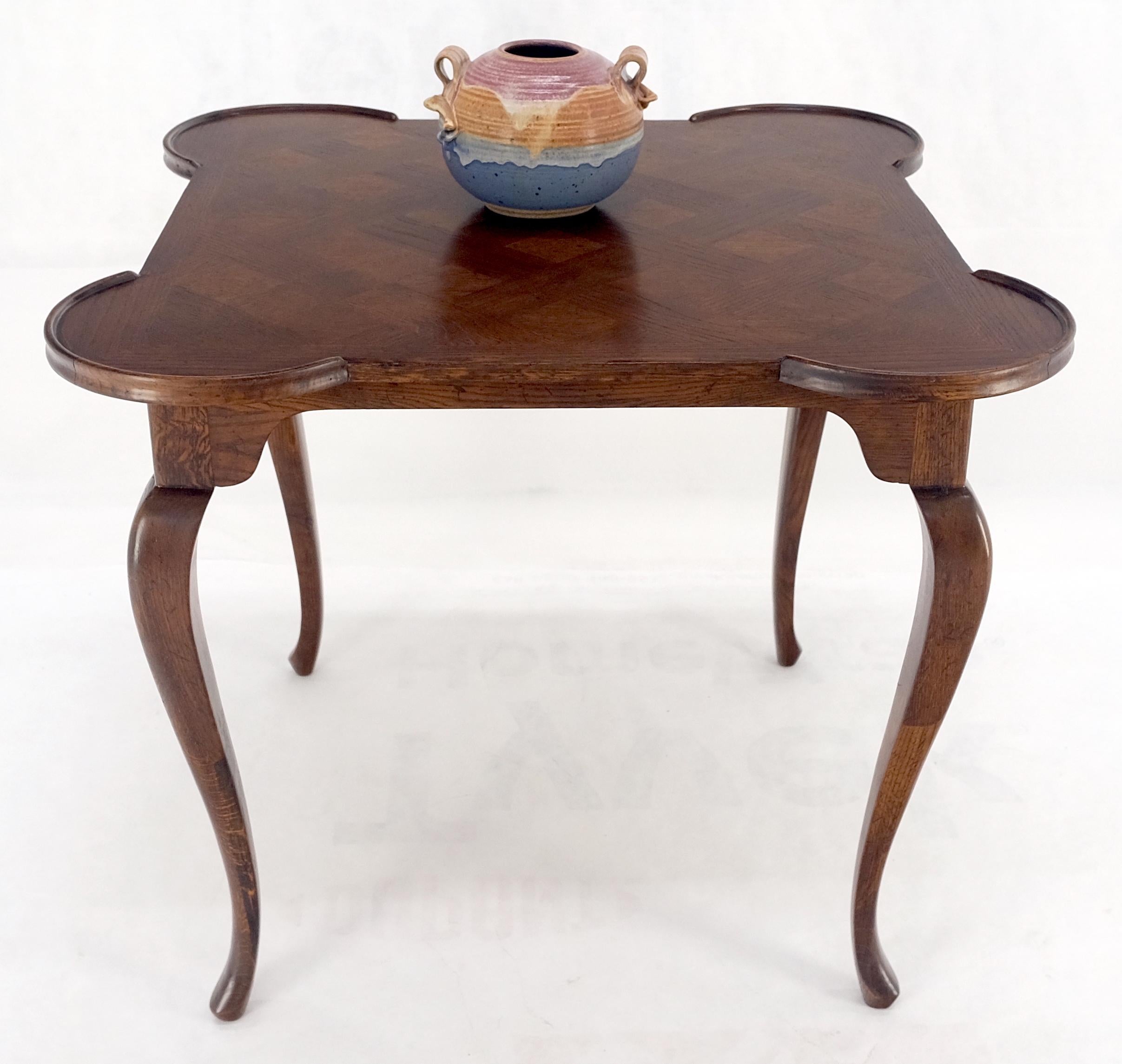 Italian Cabriole Leg Parquetry Top Oak Game Table Made in Italy MINT! For Sale 3