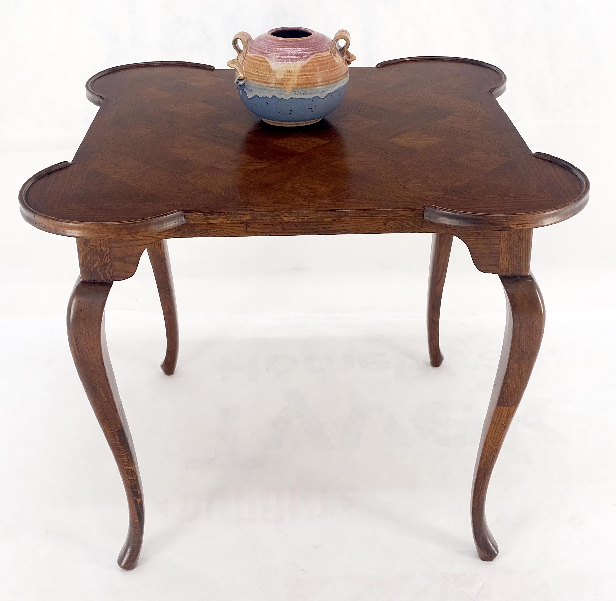 Italian Cabriole Leg Parquetry Top Oak Game Table Made in Italy MINT! For Sale 4
