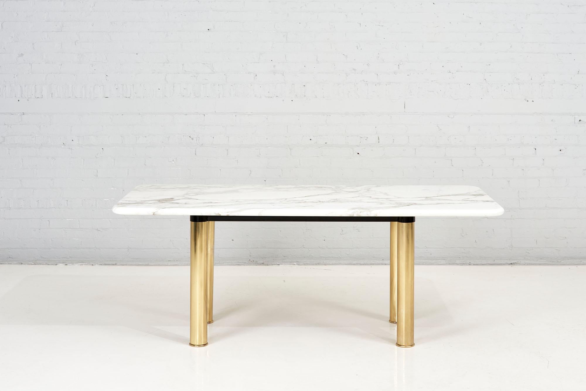 Italian calacatta marble and brass dining table, 1970.