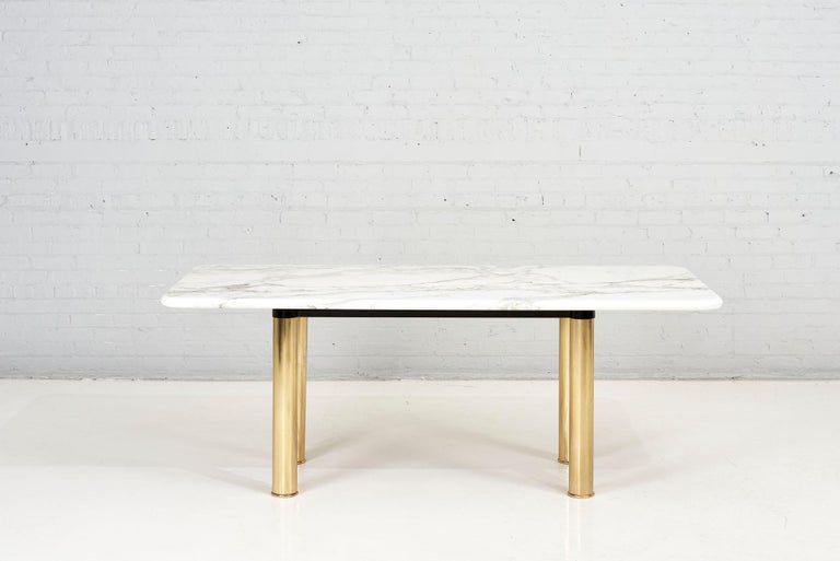 Italian Calacatta marble and brass dining table, 1970.