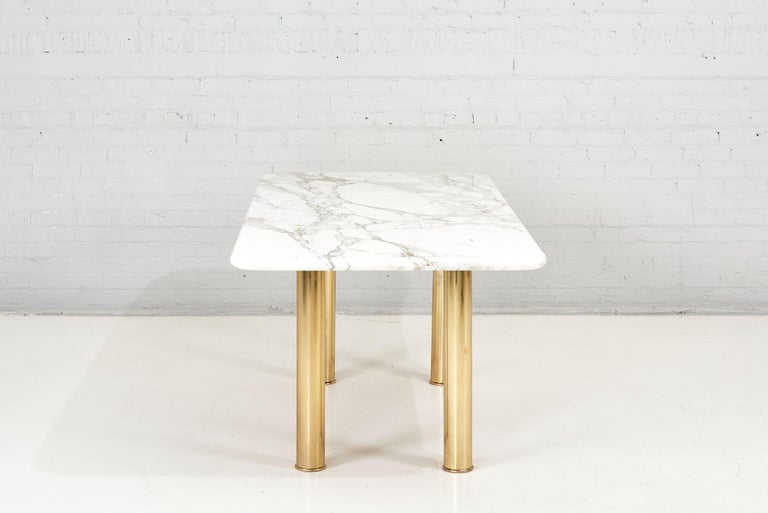 Late 20th Century Italian Calacatta Marble and Brass Dining Table, 1970 For Sale