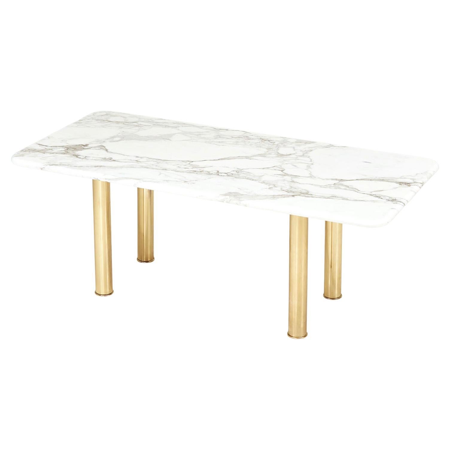 Italian Calacatta Marble and Brass Dining Table, 1970