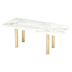 Italian Calacatta Marble and Brass Dining Table, 1970