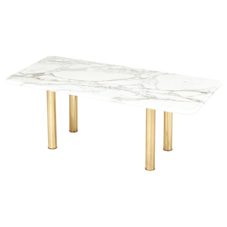 Italian Calacatta Marble and Brass Dining Table, 1970 For Sale