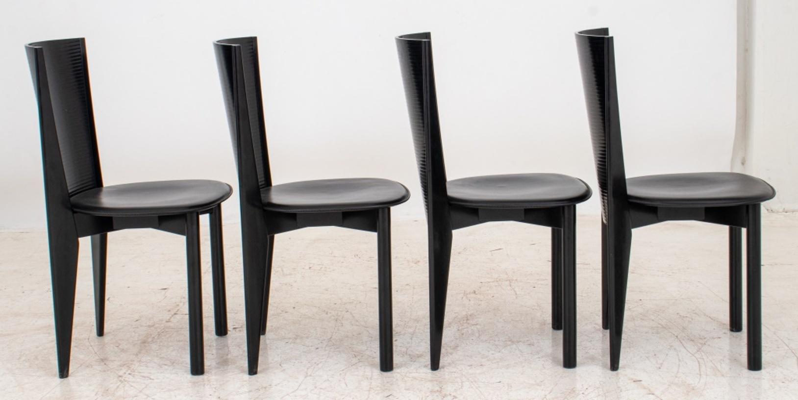 Italian Calligaris Black Lacquered Chair, 4 In Good Condition In New York, NY