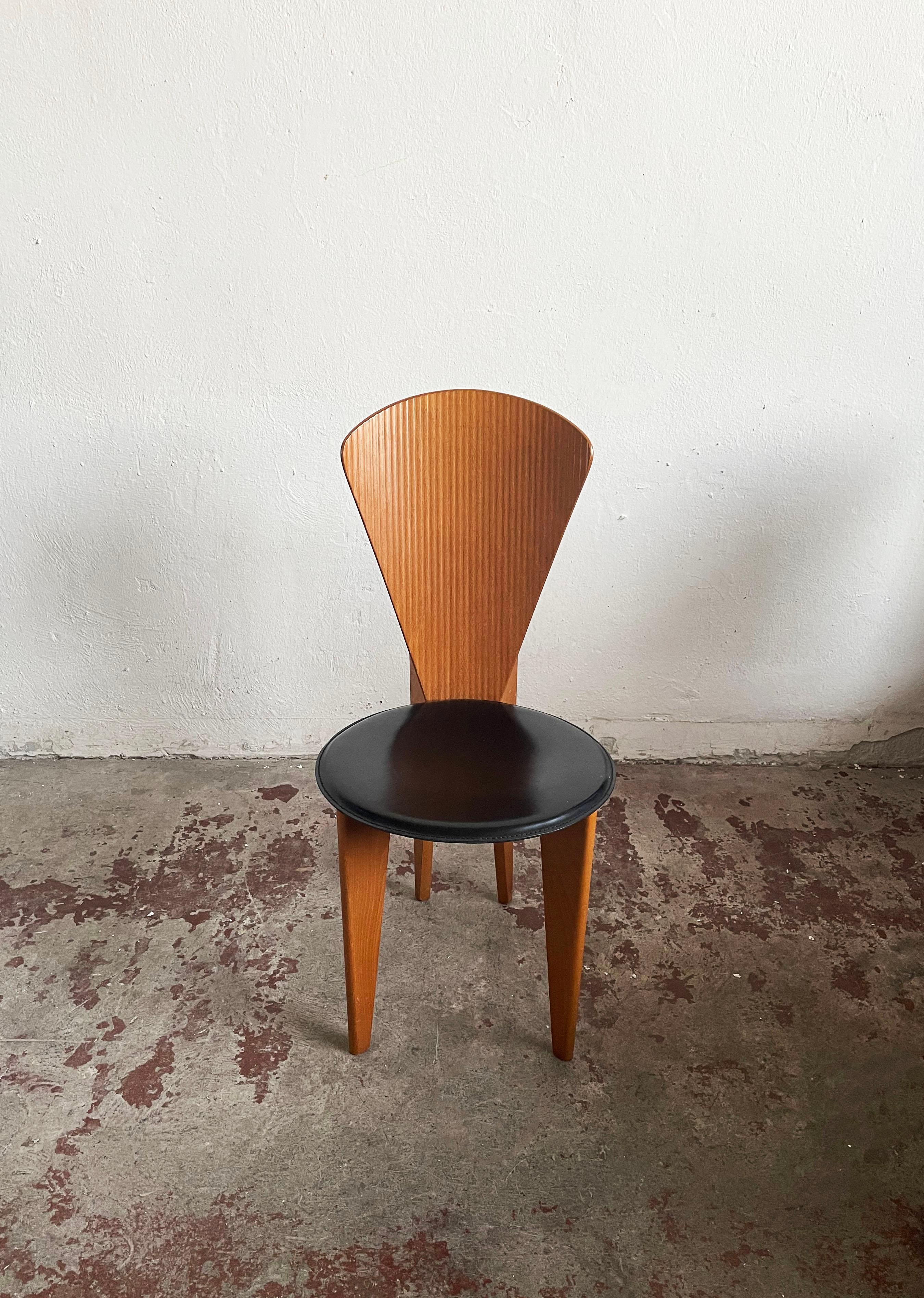 Italian Calligaris Postmodern Dining Chairs, 1980s, Leather and Wood, Set of 2 6