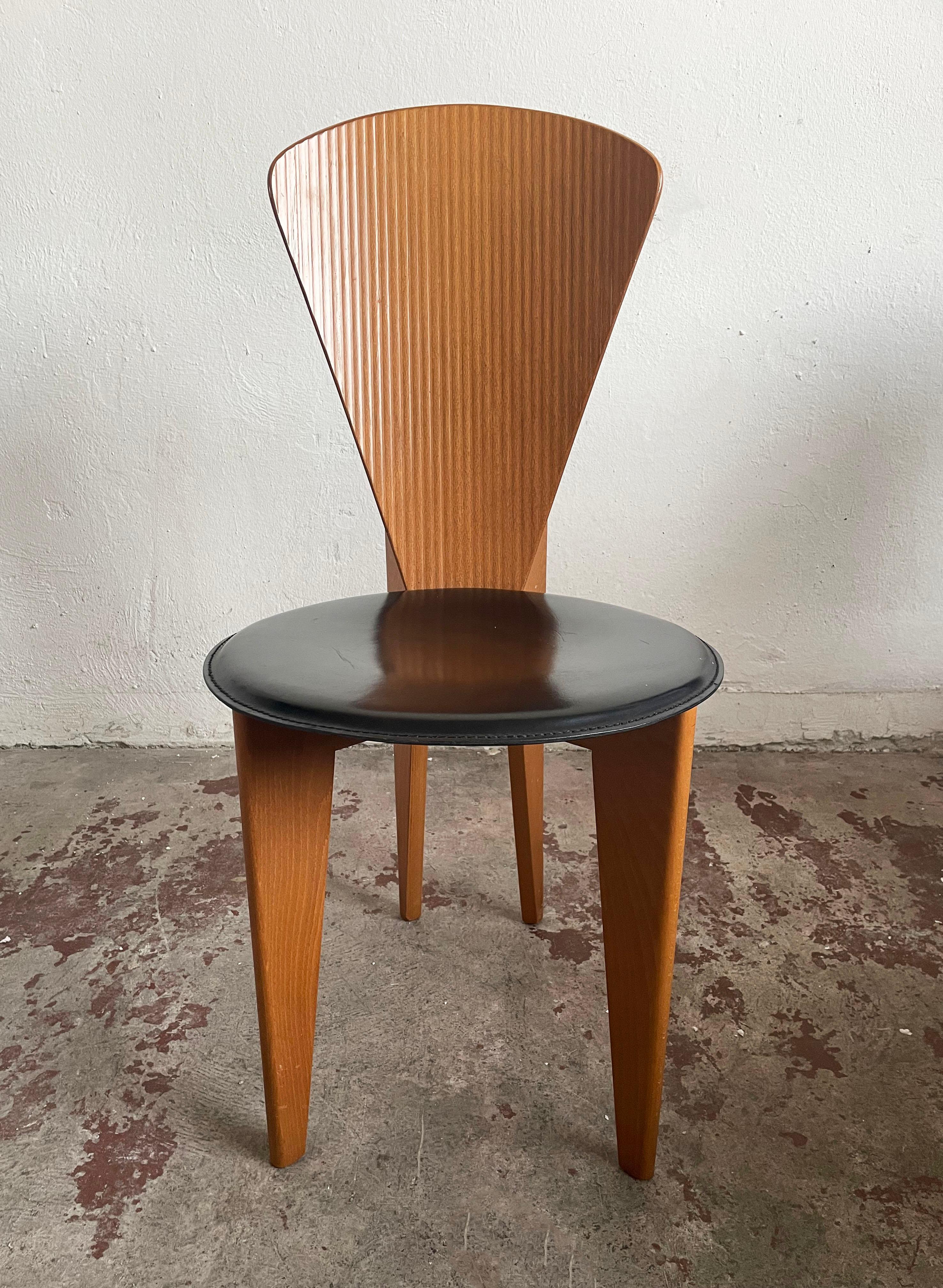 Italian Calligaris Postmodern Dining Chairs, 1980s, Leather and Wood, Set of 2 8