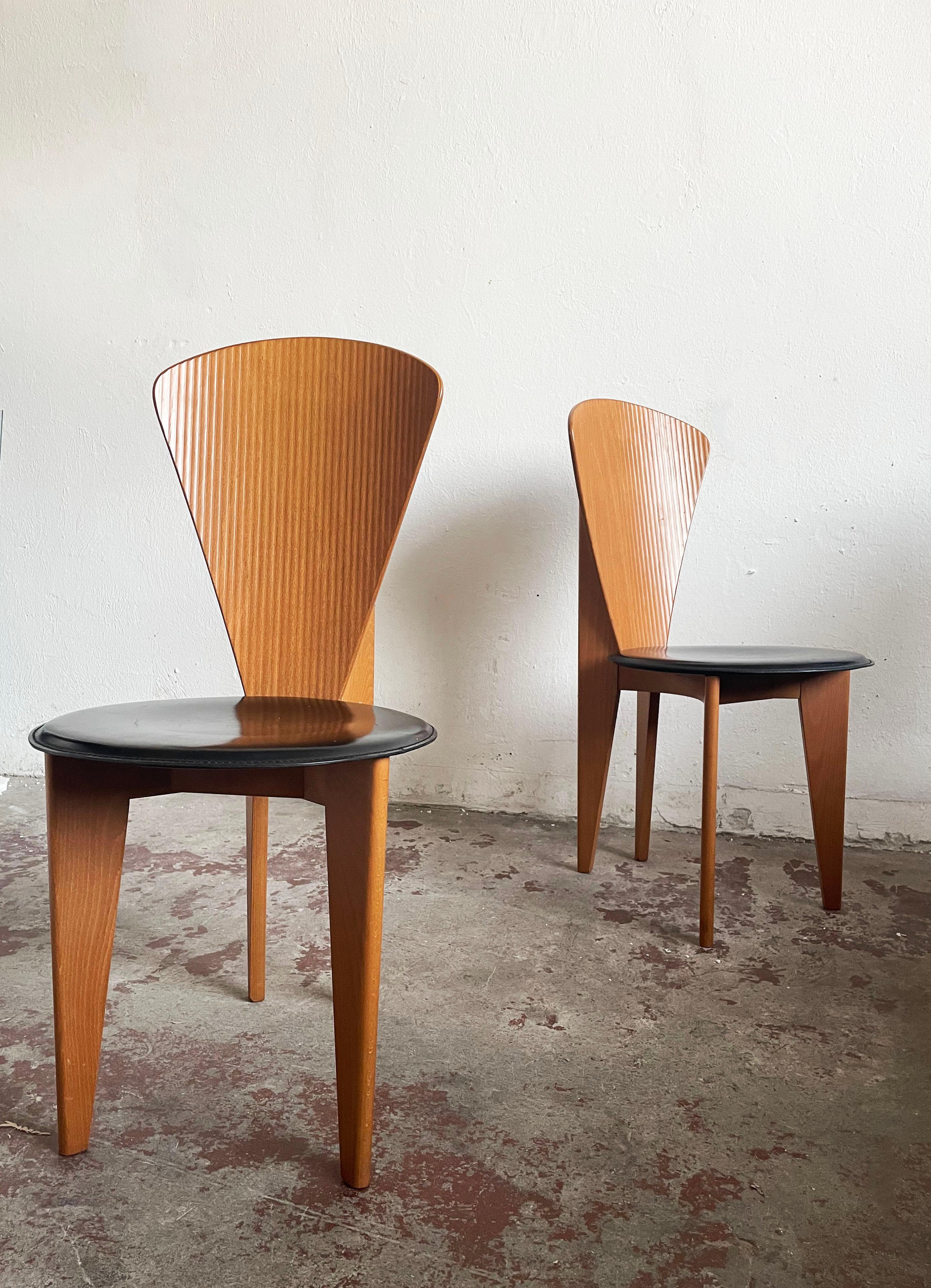 Italian Calligaris Postmodern Dining Chairs, 1980s, Leather and Wood, Set of 2 11