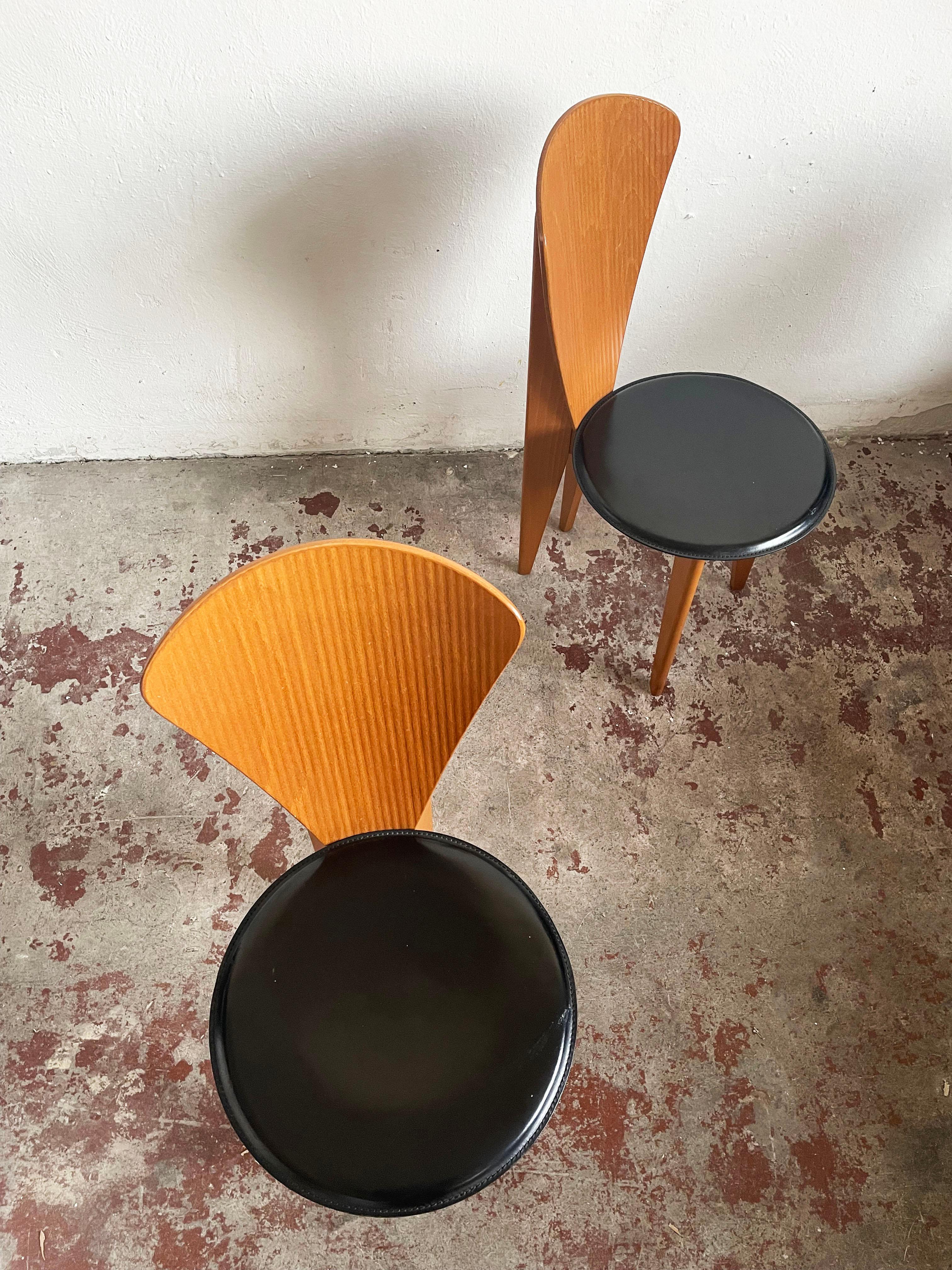 Italian Calligaris Postmodern Dining Chairs, 1980s, Leather and Wood, Set of 2 12