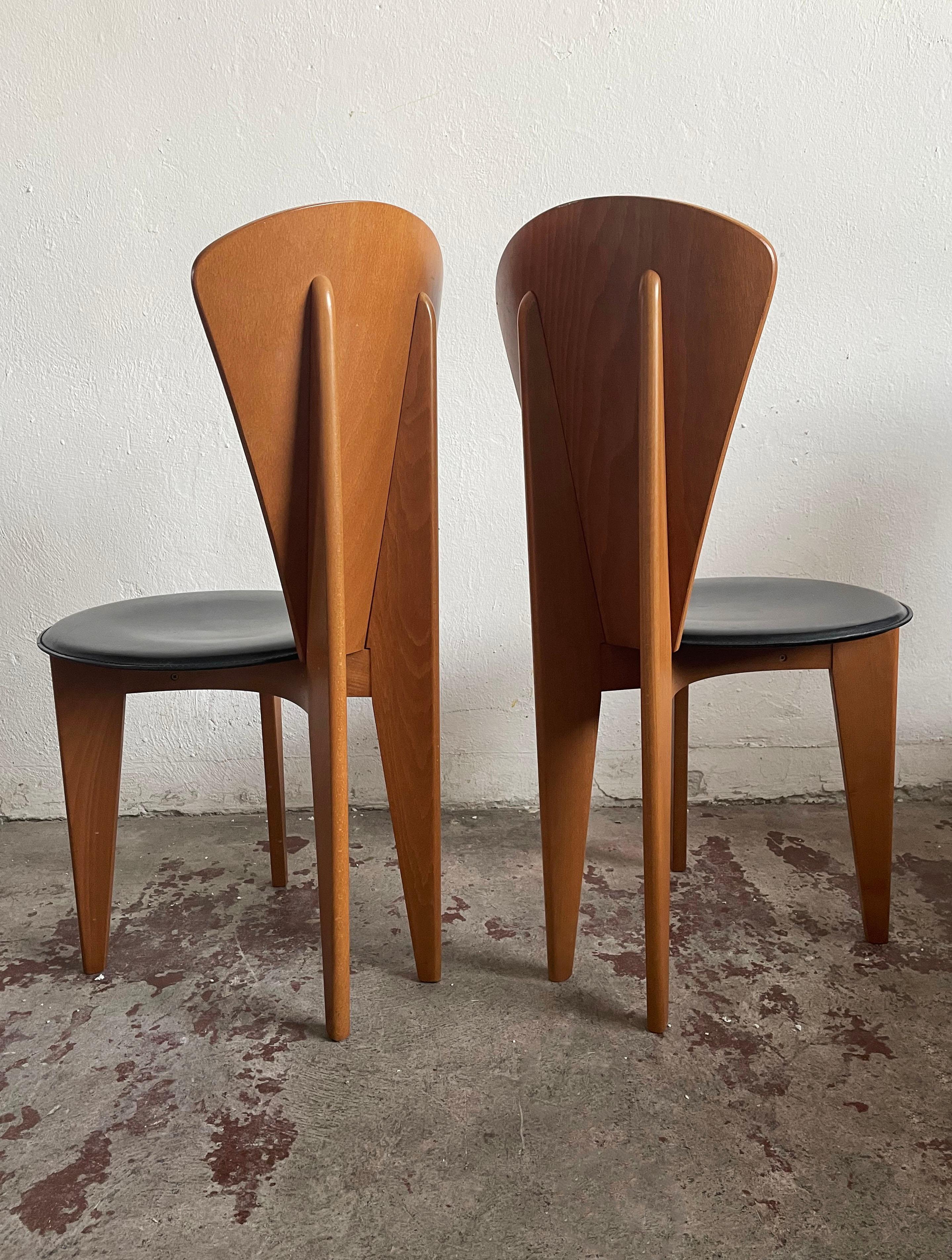 Italian Calligaris Postmodern Dining Chairs, 1980s, Leather and Wood, Set of 2 3