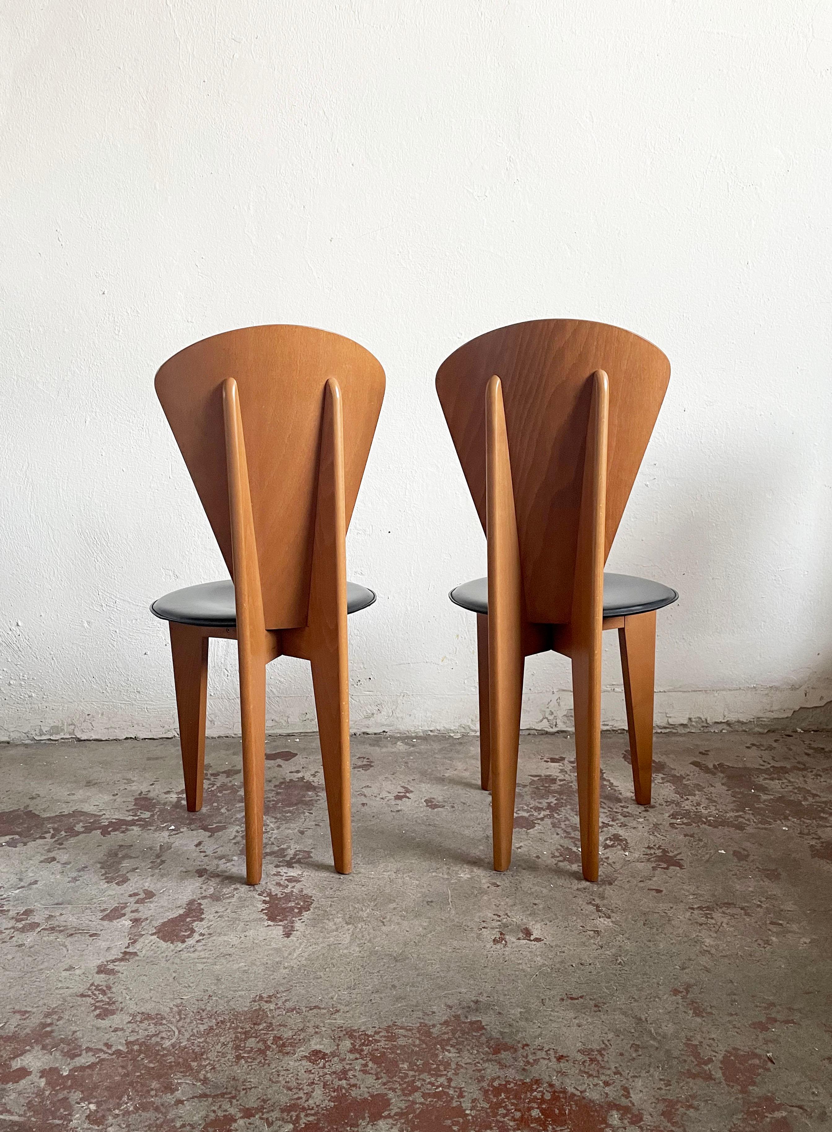 Italian Calligaris Postmodern Dining Chairs, 1980s, Leather and Wood, Set of 2 4
