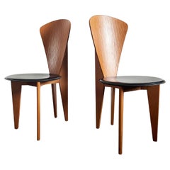 Vintage Italian Calligaris Postmodern Dining Chairs, 1980s, Leather and Wood, Set of 2