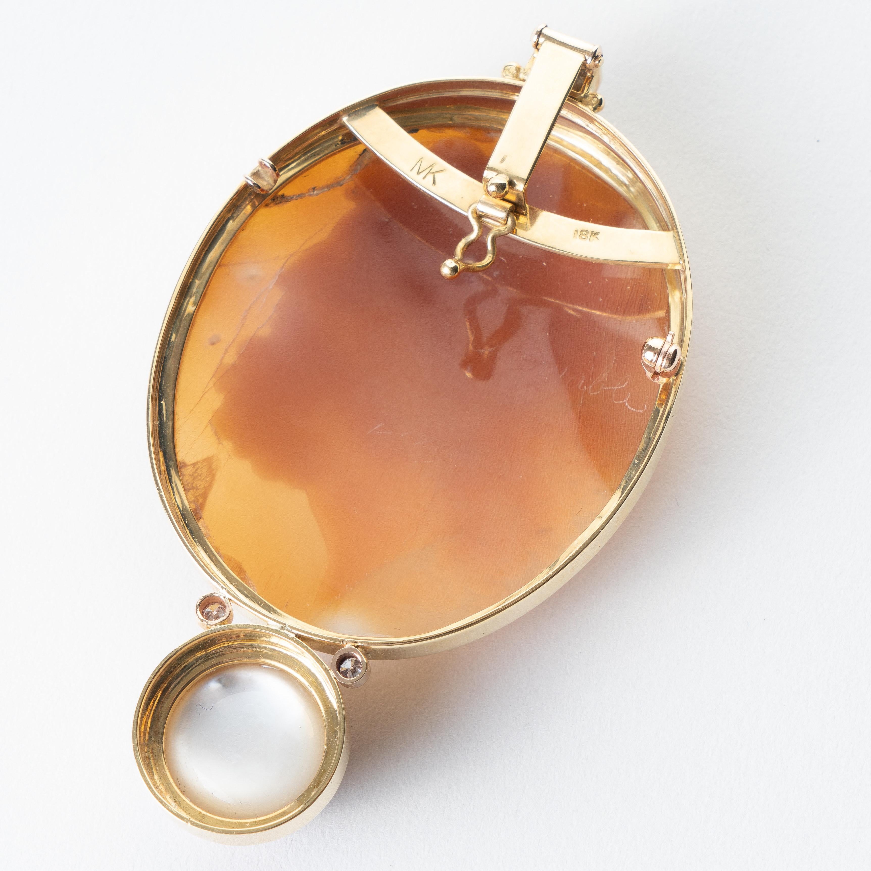 Square Cut Italian cameo pendant & pearl earrings set For Sale