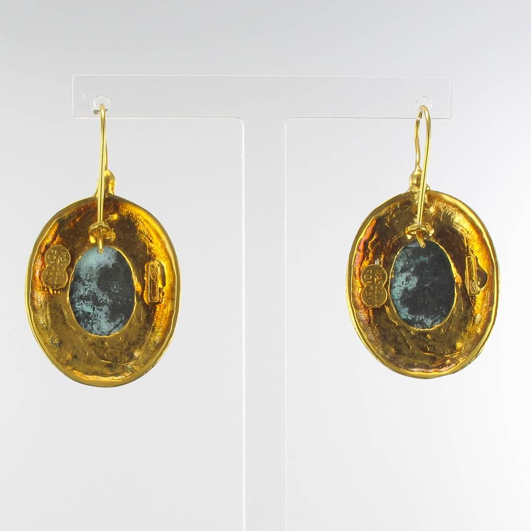 Italian Cameo Vermeil Drop Earrings In New Condition In Poitiers, FR