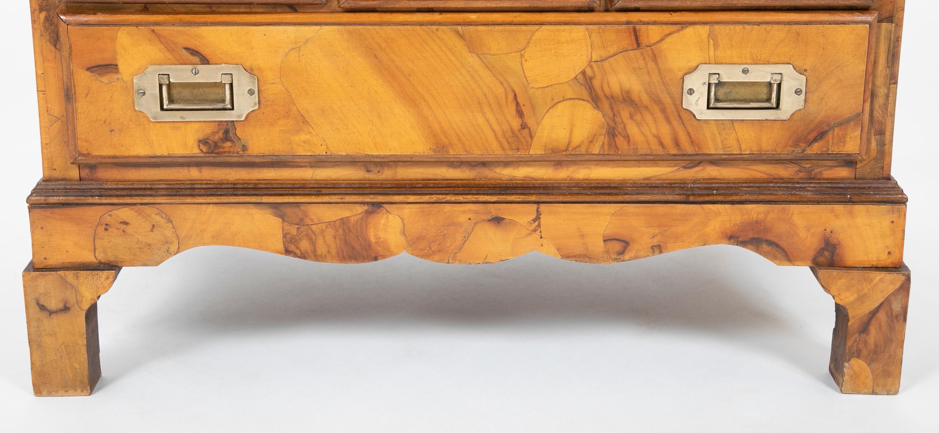 Italian Campaign Chest of Drawers with Olive Wood Veneer, Mid-20th Century For Sale 8