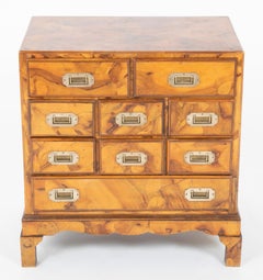 Italian Campaign Chest of Drawers with Olive Wood Veneer, Mid-20th Century