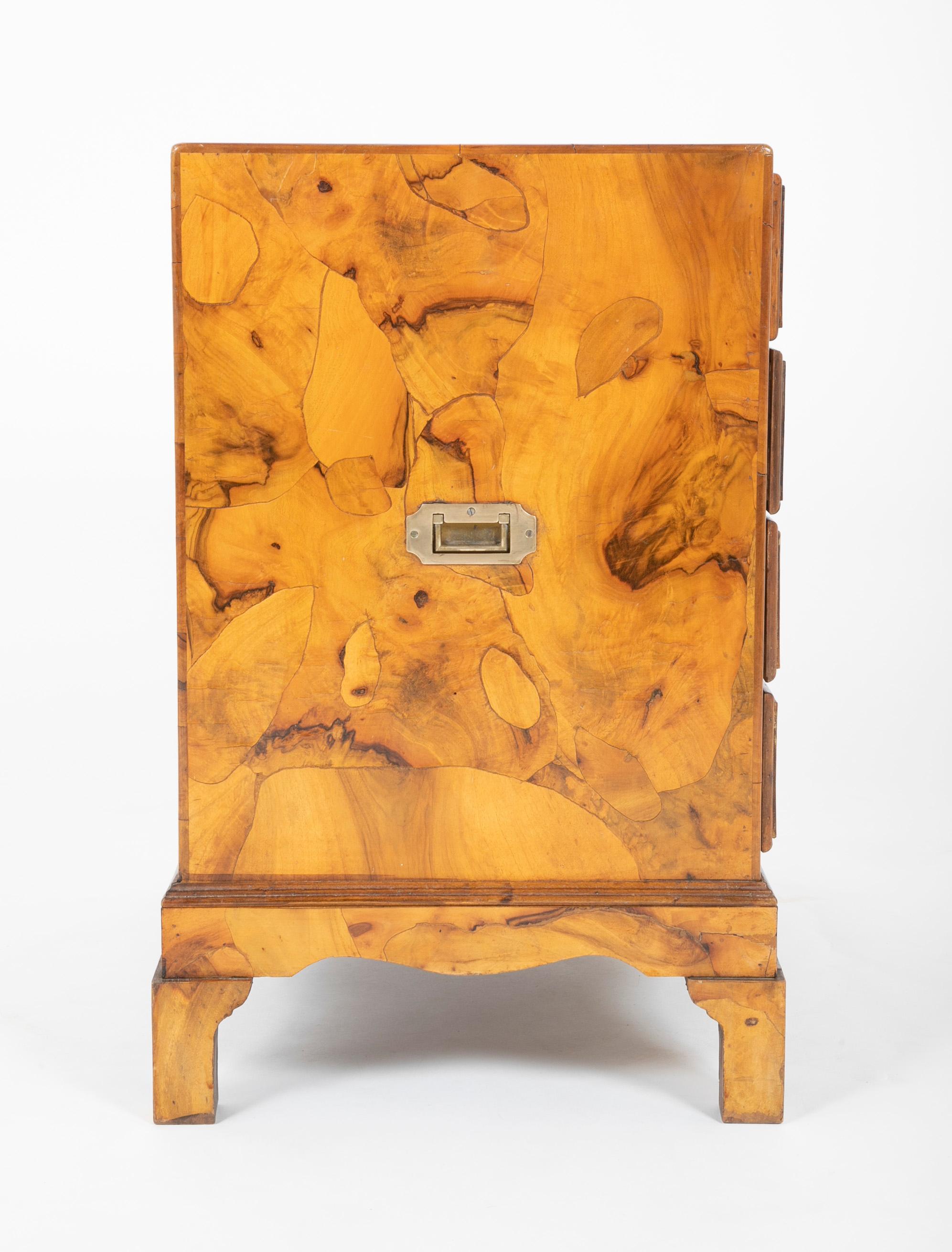 Italian Campaign Chest of Drawers with Olive Wood Veneer, Mid-20th Century For Sale 1