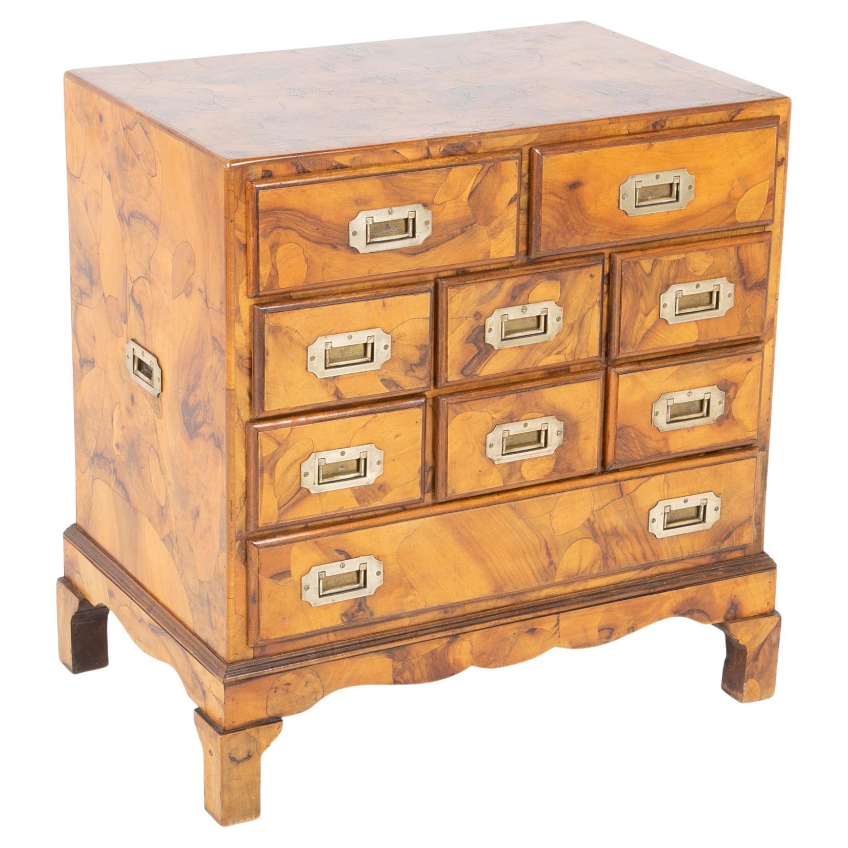 Italian Campaign Chest of Drawers with Olive Wood Veneer, Mid-20th Century For Sale