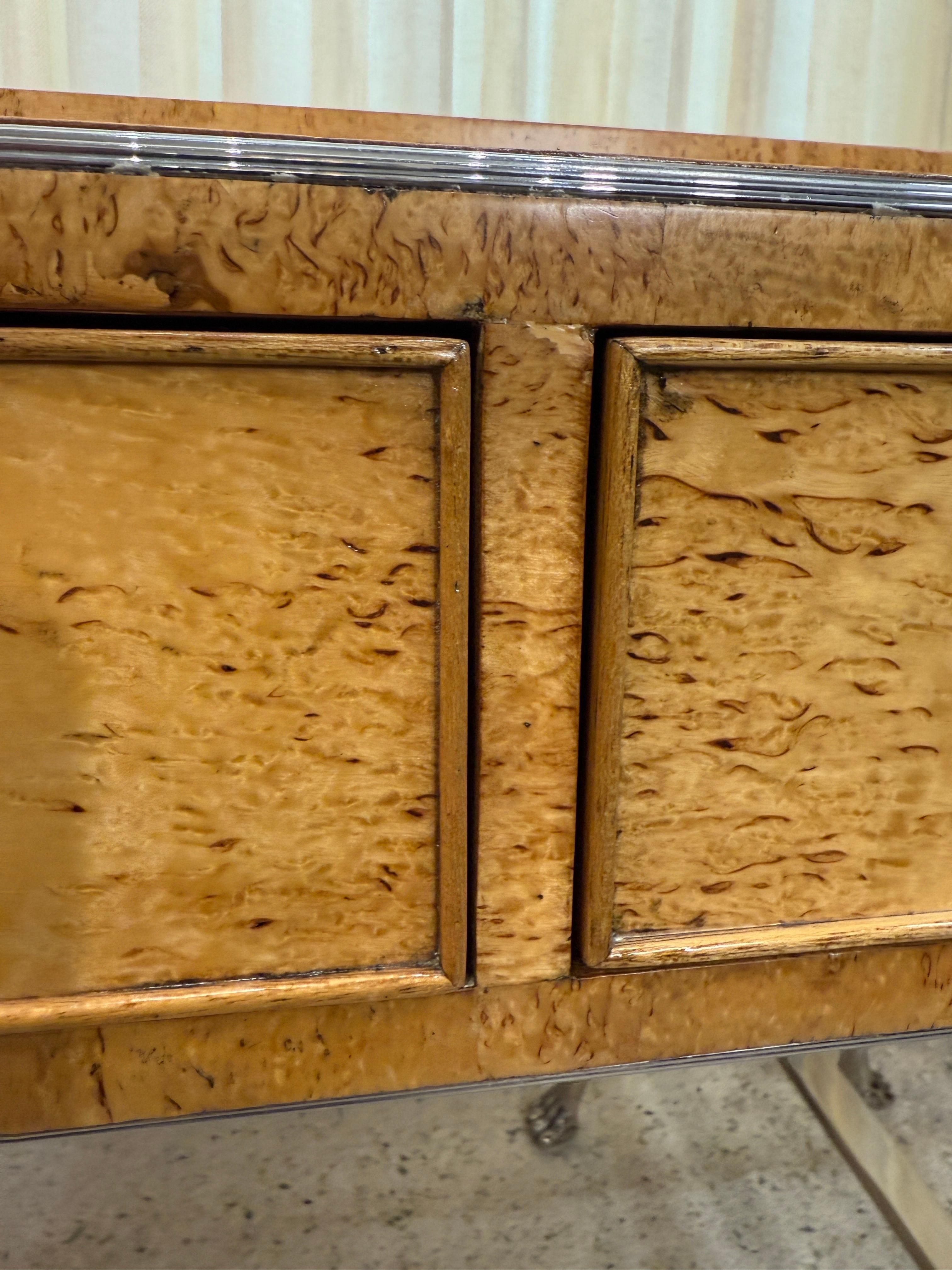 Italian Campaign Style Burlwood Desk on Steel Sawhorse Bases For Sale 3