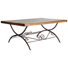 Used Italian Campaign Wrought Iron and Pinewood Dining Table, 19th Century and Later