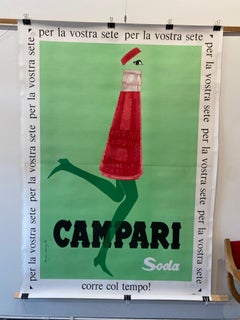 Italian Campari 'Soda Corre Con Tempo' Oversize Original Vintage Poster, 1968
