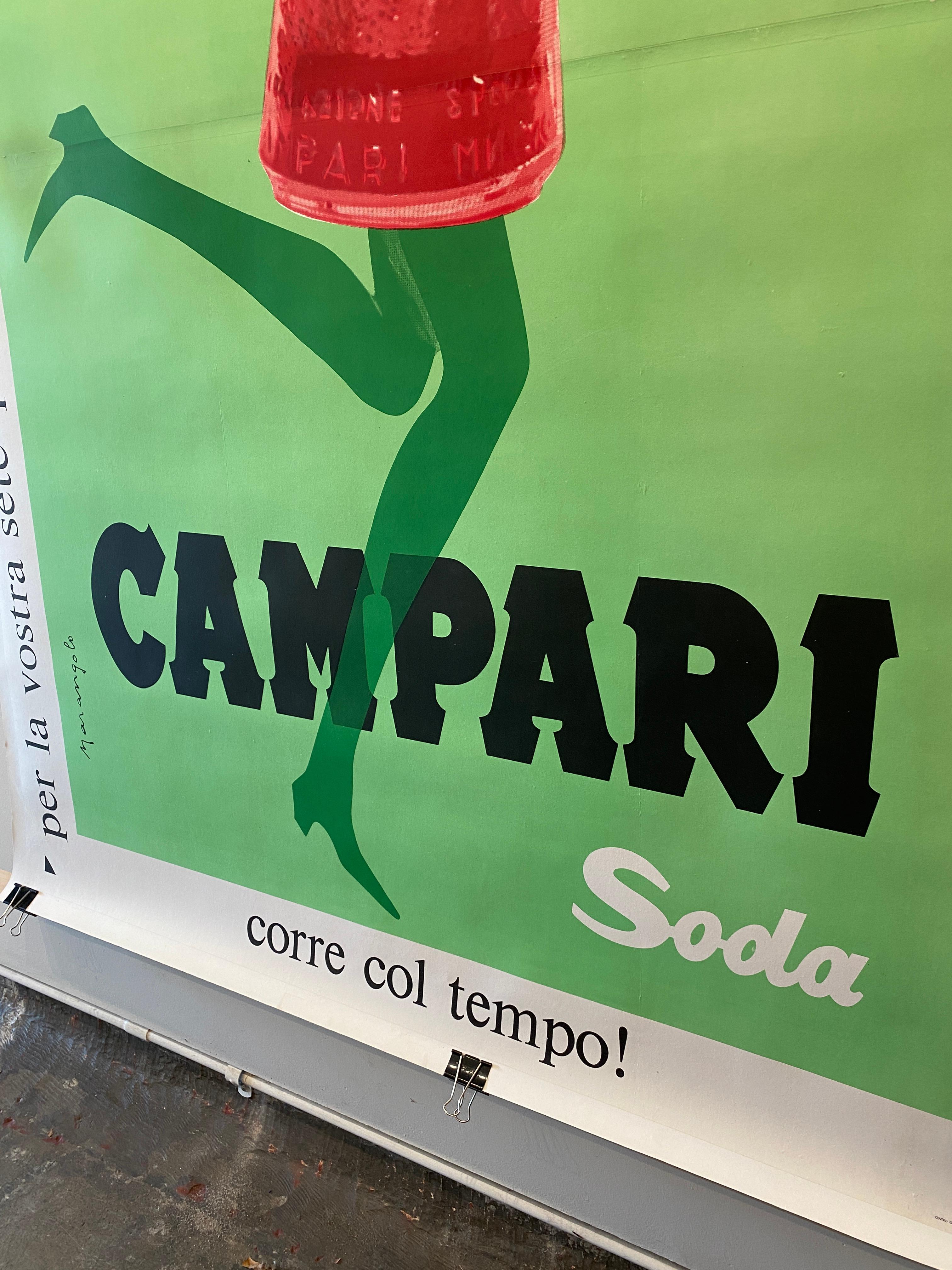Mid-Century Modern Italian Campari 'Soda Corre Con Tempo' Oversize Original Vintage Poster, 1968 For Sale
