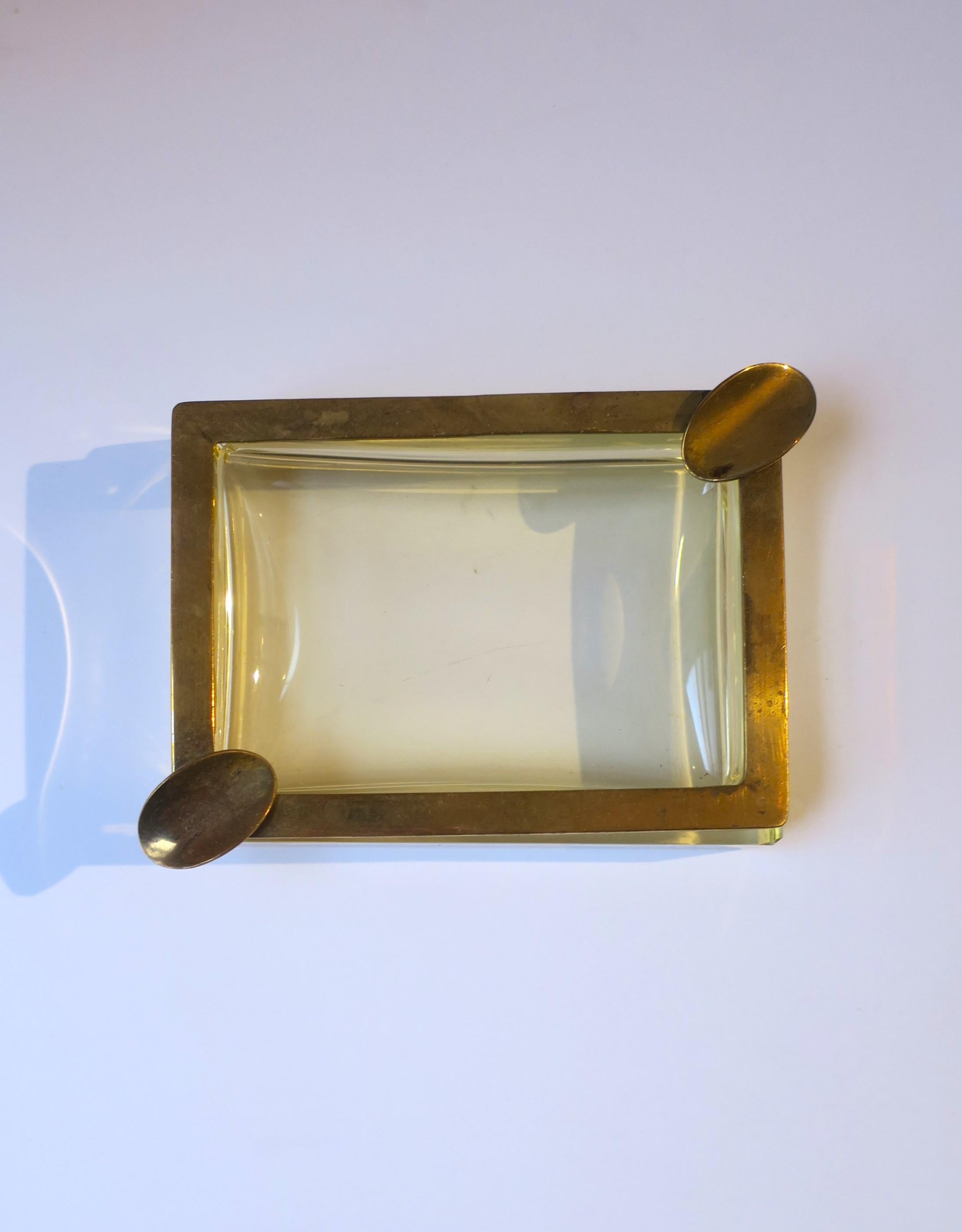 Italian Canary Yellow Glass and Brass Ashtray, circa 1950s, Italy For Sale 5