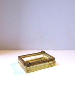 Italian Canary Yellow Glass and Brass Ashtray, circa 1950s, Italy