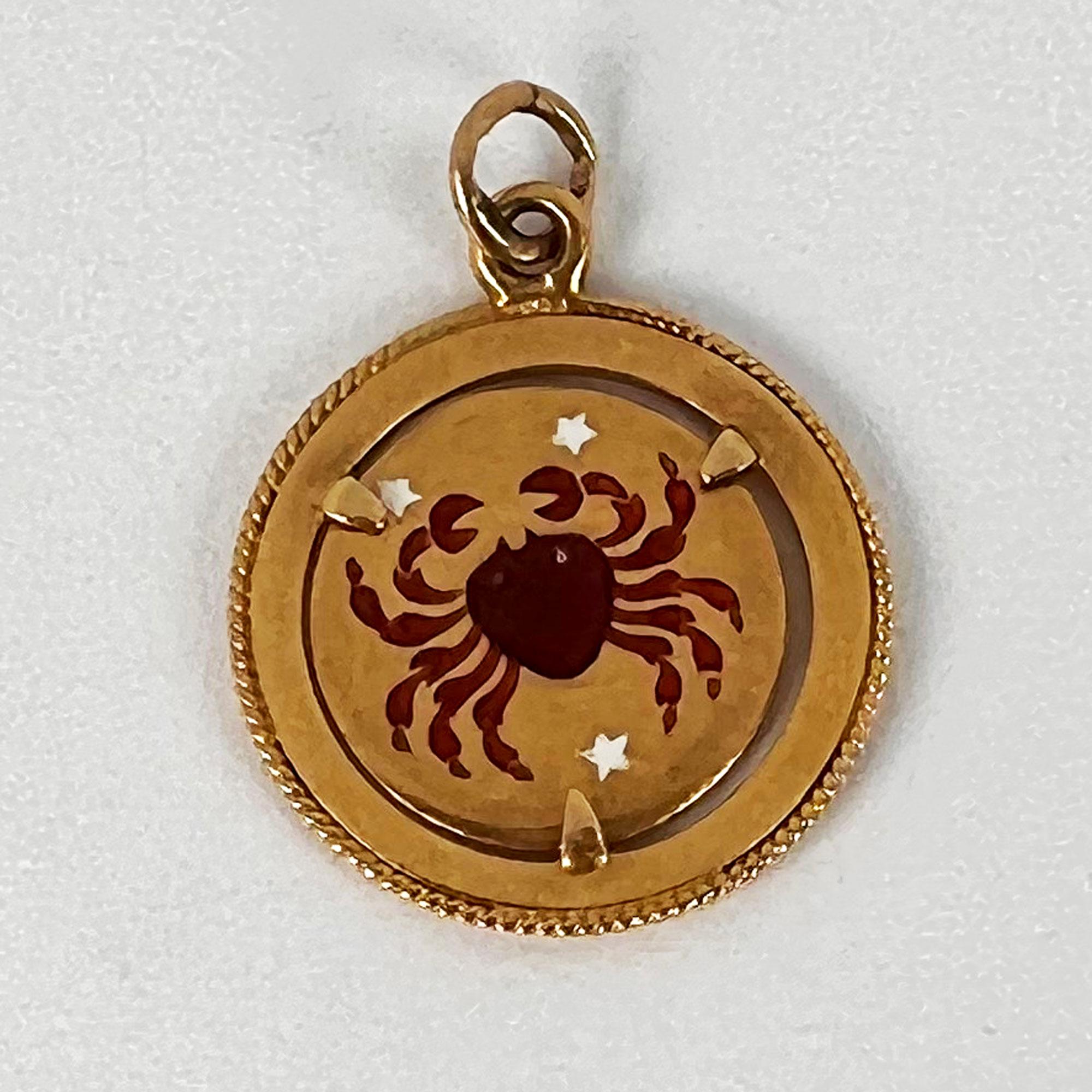 Italian Cancer Crab Zodiac 18K Yellow Gold Enamel Charm Pendant For Sale 5