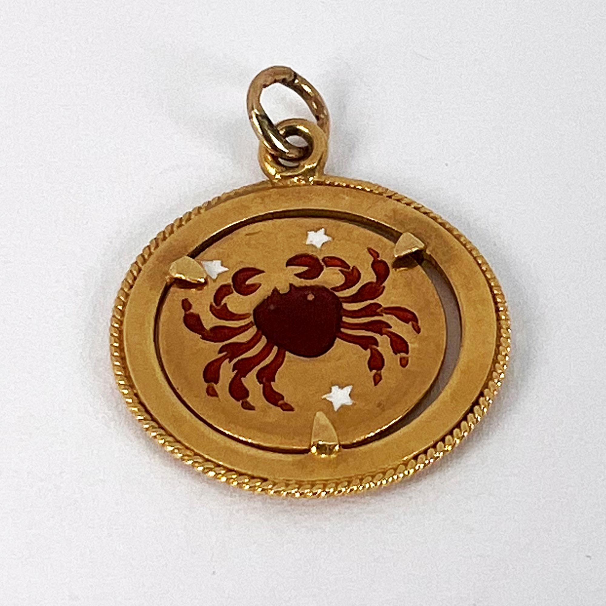 Italian Cancer Crab Zodiac 18K Yellow Gold Enamel Charm Pendant For Sale 6