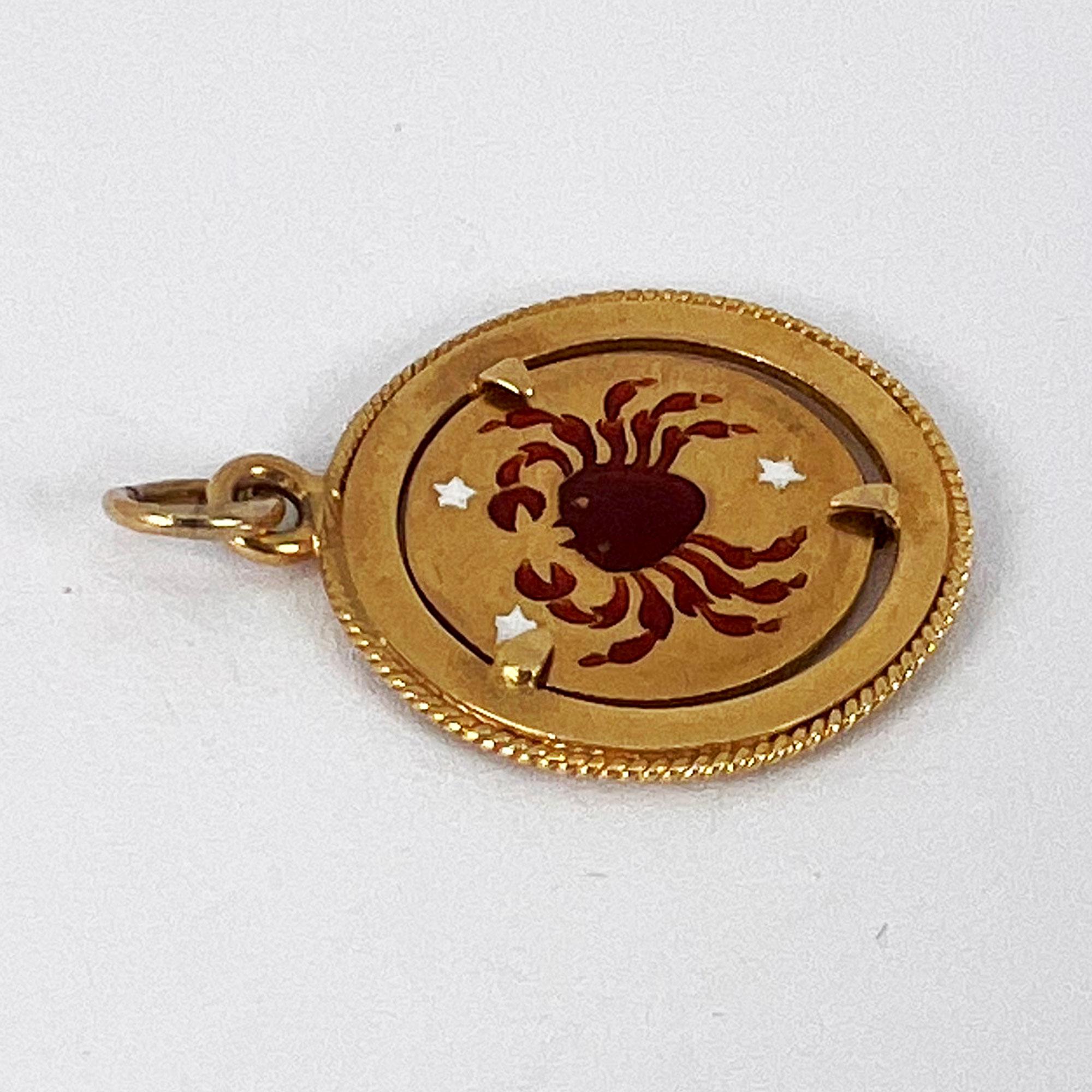 Italian Cancer Crab Zodiac 18K Yellow Gold Enamel Charm Pendant For Sale 7