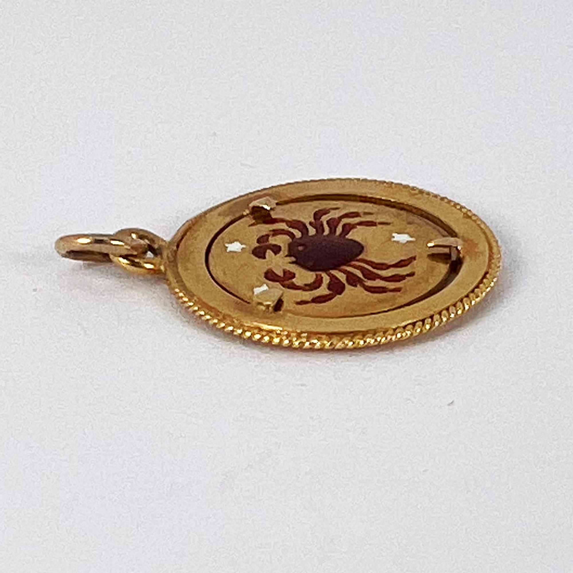 Italian Cancer Crab Zodiac 18K Yellow Gold Enamel Charm Pendant For Sale 8