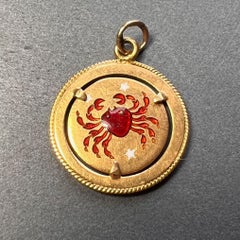 Italian Cancer Crab Zodiac 18K Yellow Gold Enamel Charm Pendant