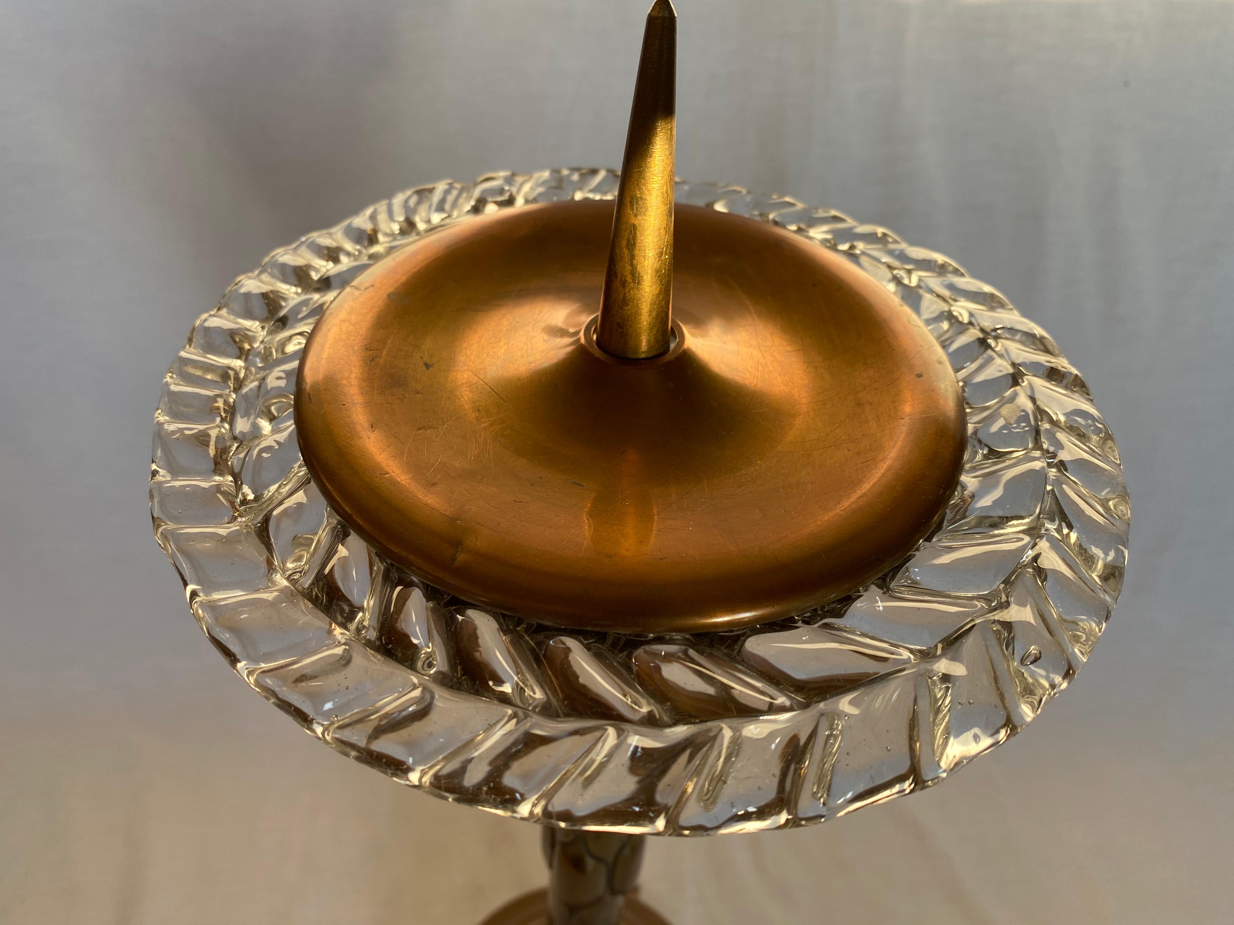 Italian Candleholder in Copper and Murano Glass by Ercole Barovier, 1940 For Sale 7