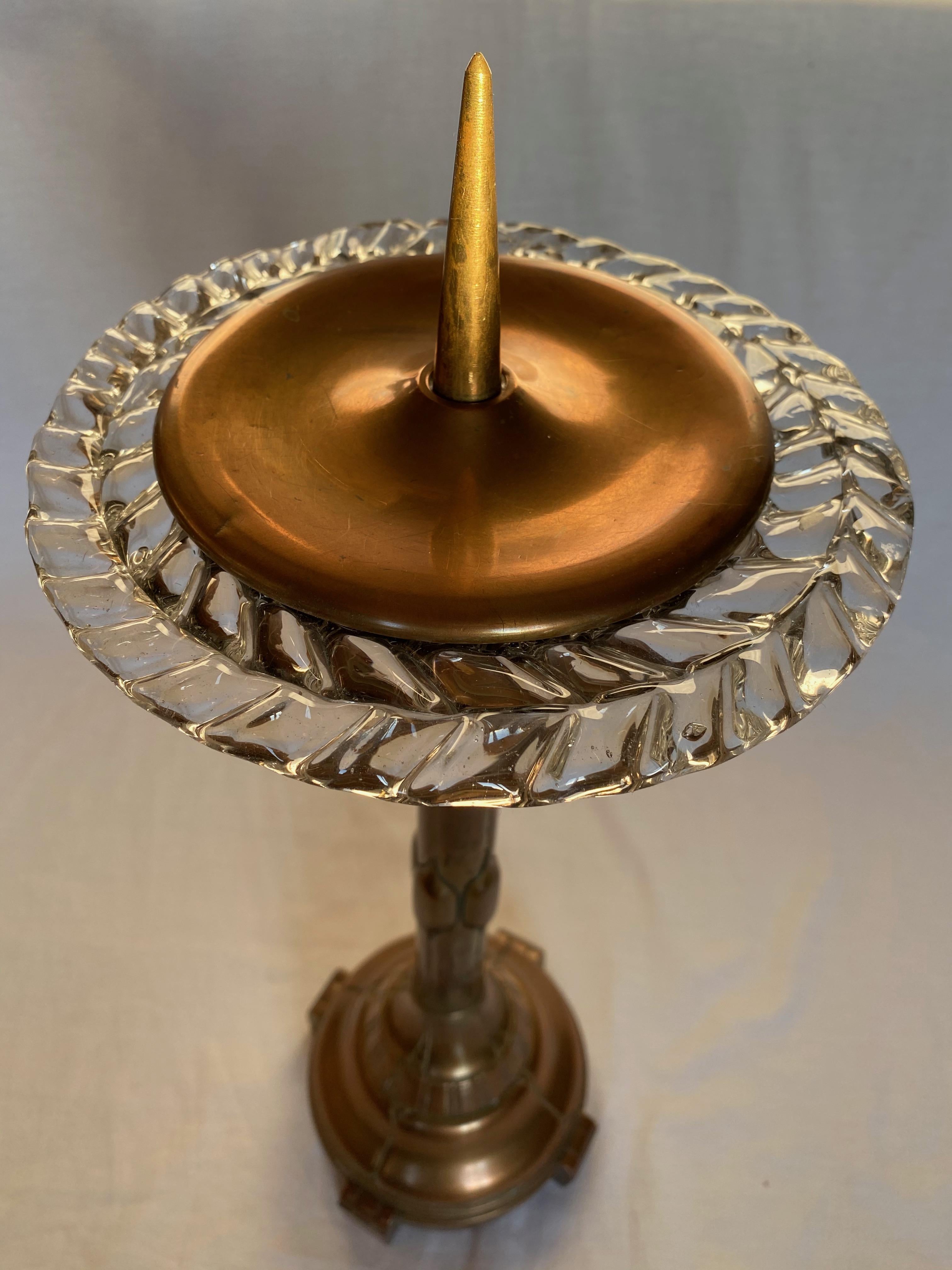 Rare candleholder in copper and Murano glass by Ercole Barovier.