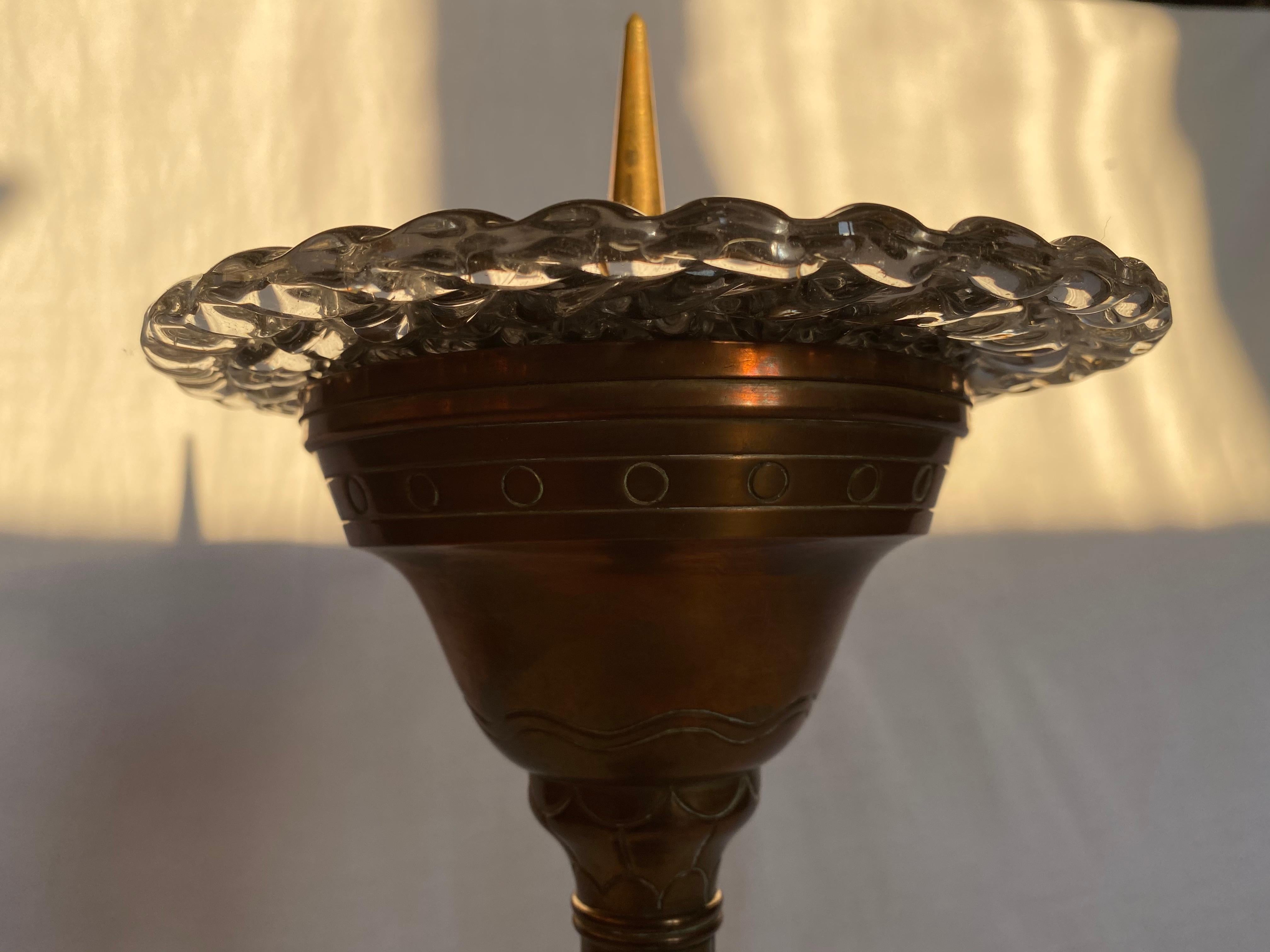 Italian Candleholder in Copper and Murano Glass by Ercole Barovier, 1940 For Sale 4