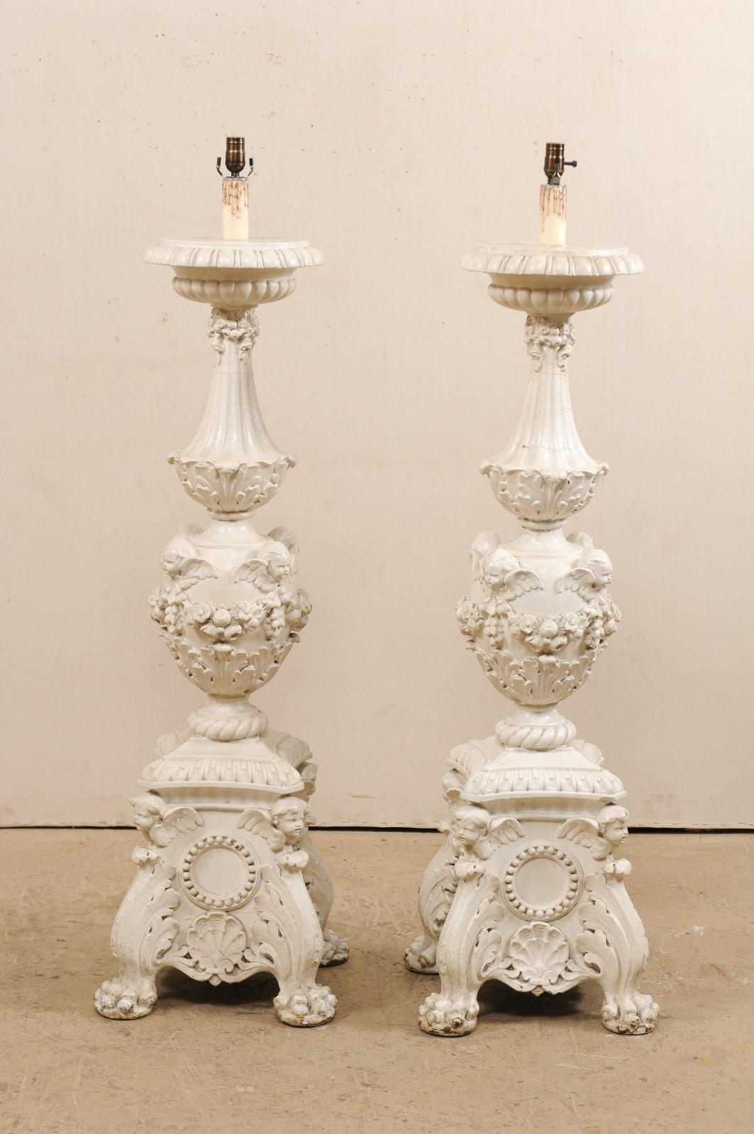 Carved Italian Candlestick Floor Lamps, 19th Century