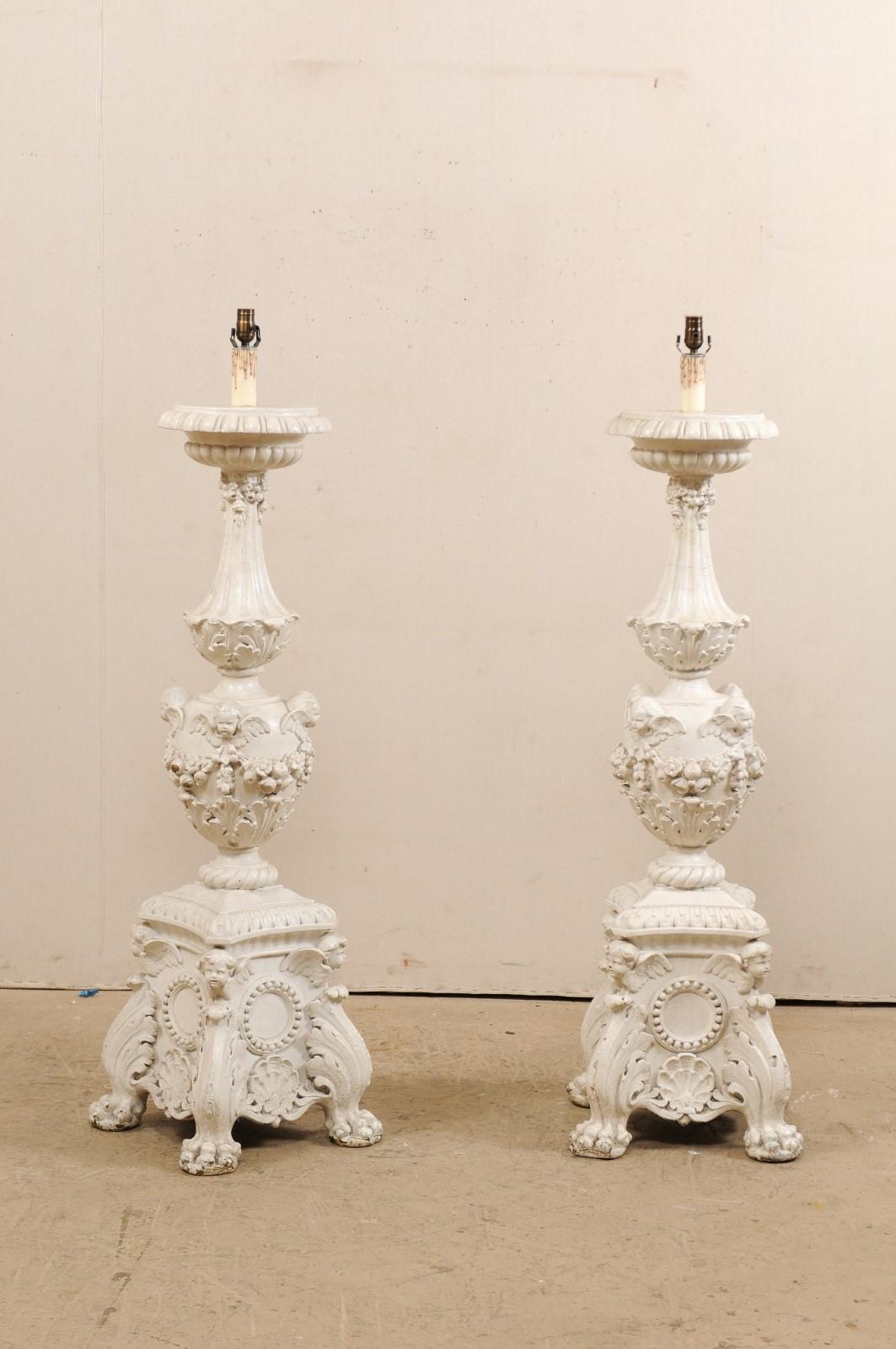 Italian Candlestick Floor Lamps, 19th Century In Good Condition In Atlanta, GA