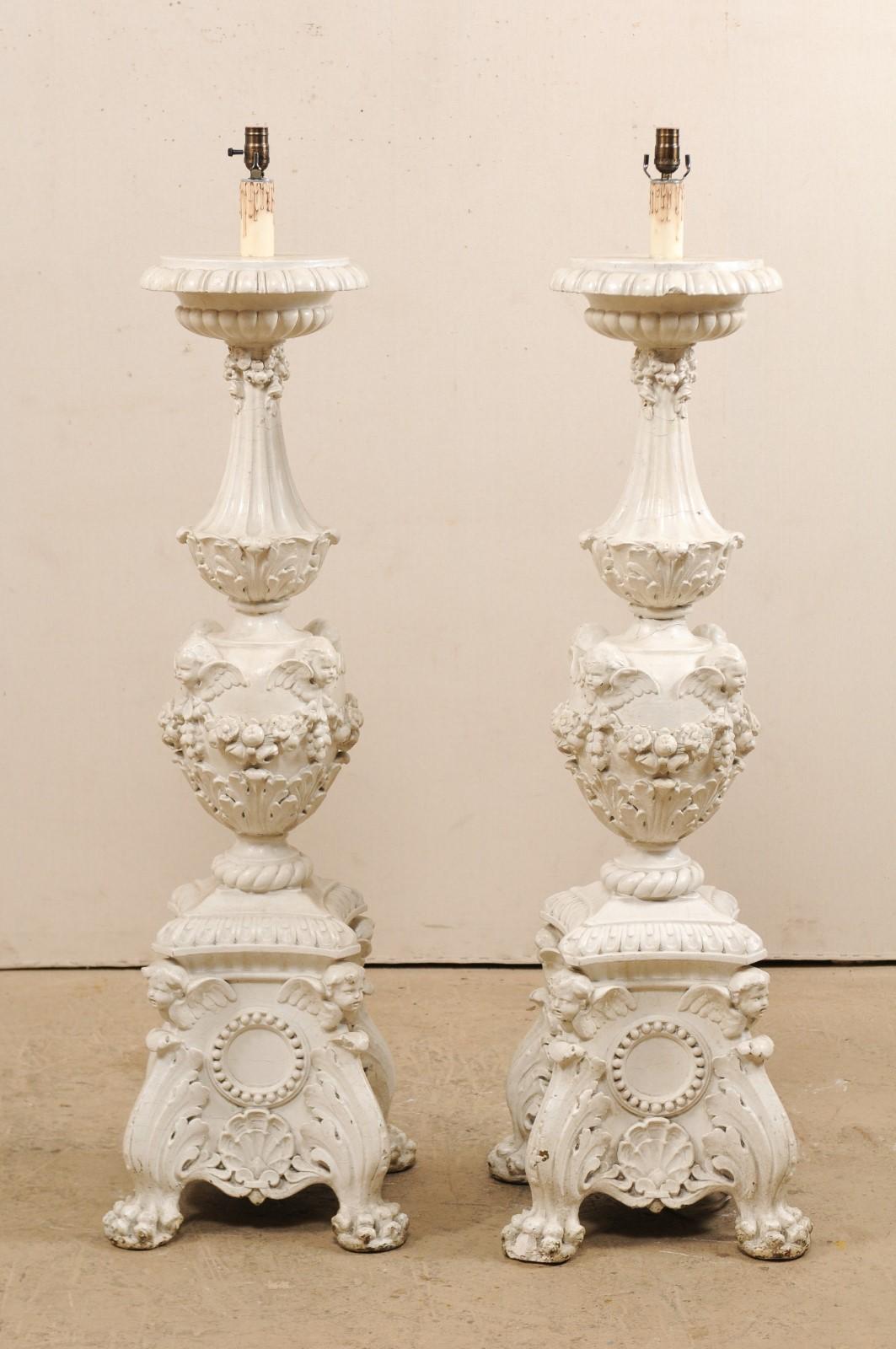 Plaster Italian Candlestick Floor Lamps, 19th Century