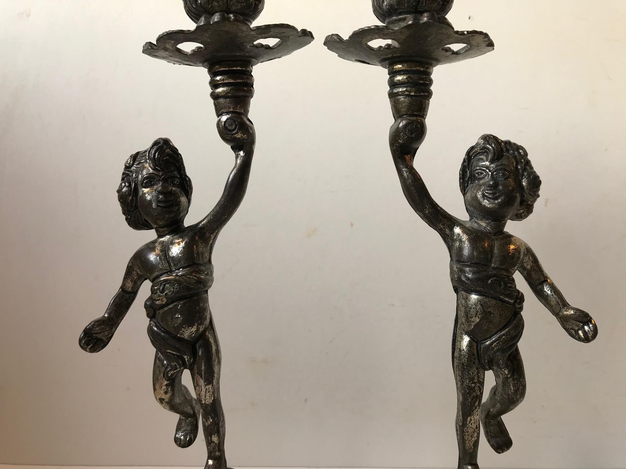 Metal Italian Candlesticks with Cherubs, 1950s