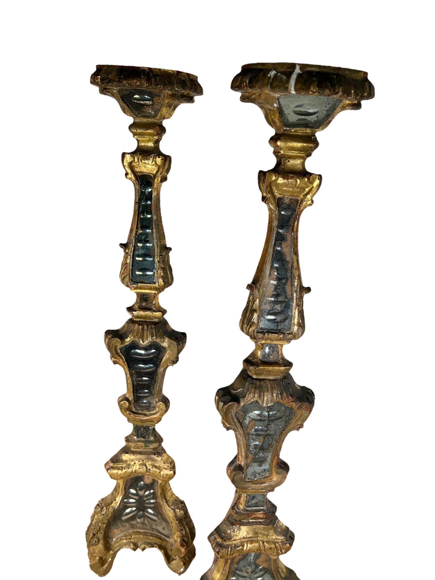 Italian Candlesticks With Engraved Mirrors  In Good Condition For Sale In Dallas, TX